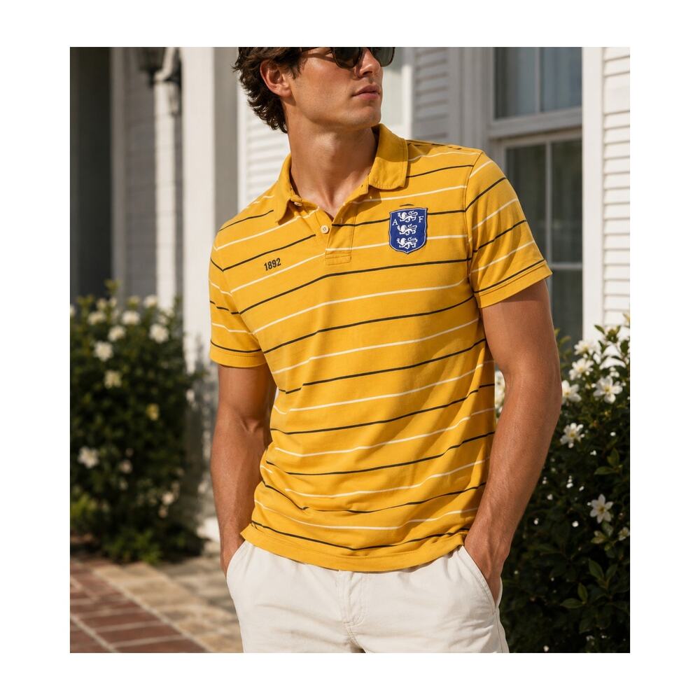 Y2K Abercrombie Fitch Polo Mens Large Yellow Crest Preppy Summer Muscle Shirt